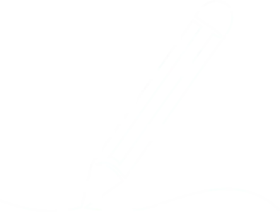 A white outline graphic of a disembodied pencil writing.