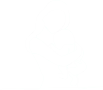 A white outline graphic of a woman holding a baby.